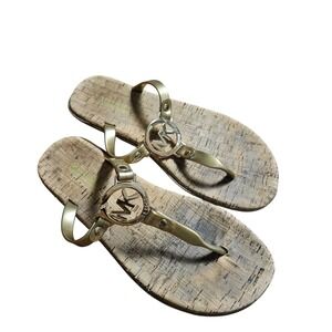 Michael Kors MK Charm Jelly Flip Flop Cork Bottom Thong Sandals 7 Resort Coastal